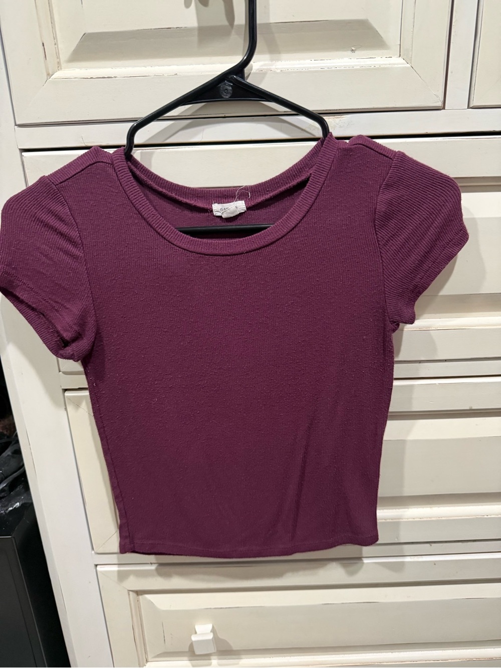 Garage Ribbed Short Sleeve Crop Top - Plum